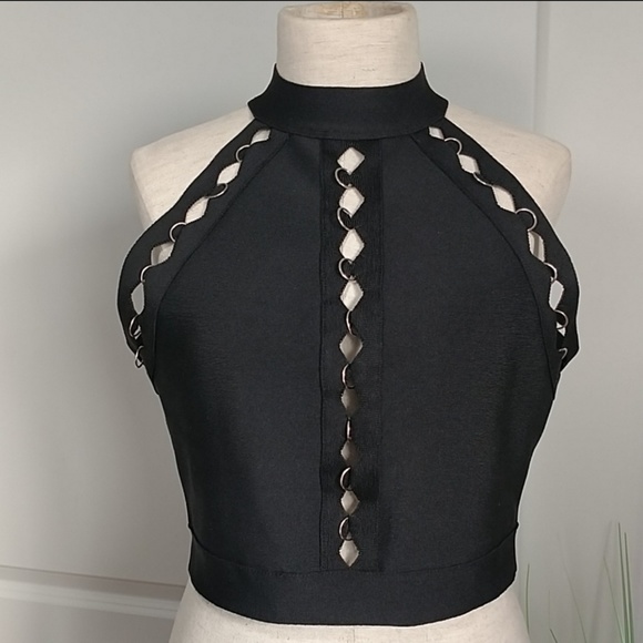 Topshop Tops - Topshop Black Crop Embellished Holiday Party M NWT